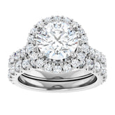 14K Gold Round Brilliant Cut Diamond Halo Engagement Ring with Matching Band